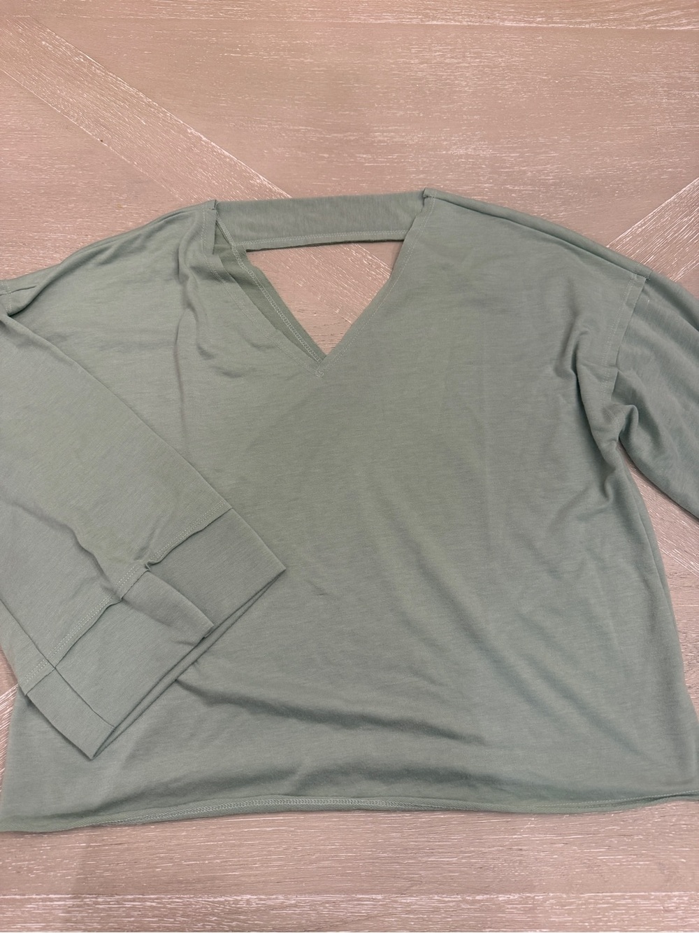 Three Bird Nest Sage V-Neck Wide Sleeve Long Sleeve Top